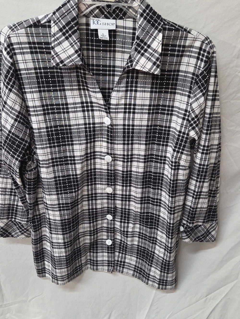 TOG Shop Black & White Plaid Button-Front Women’s Top L